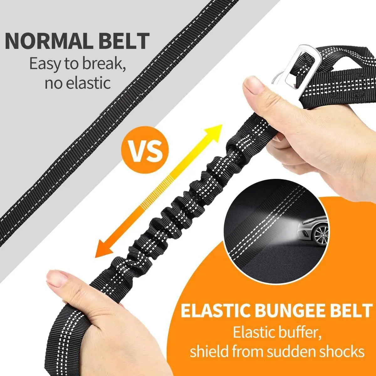 Dog Car Seat Belt - Enhanced Elastic Cushioning 3-in-1 Multifunctional Pet Safety Leash with Reflective Nylon, Adjustable Restraint Strap, 360° Rotating Metal Buckle, and Universal Car Clip for Medium Dogs, Perfect for Long Journeys and Camping