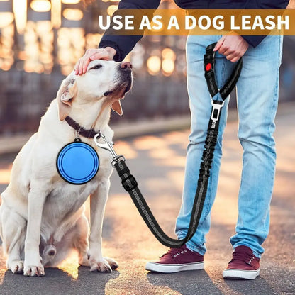 Dog Car Seat Belt - Enhanced Elastic Cushioning 3-in-1 Multifunctional Pet Safety Leash with Reflective Nylon, Adjustable Restraint Strap, 360° Rotating Metal Buckle, and Universal Car Clip for Medium Dogs, Perfect for Long Journeys and Camping