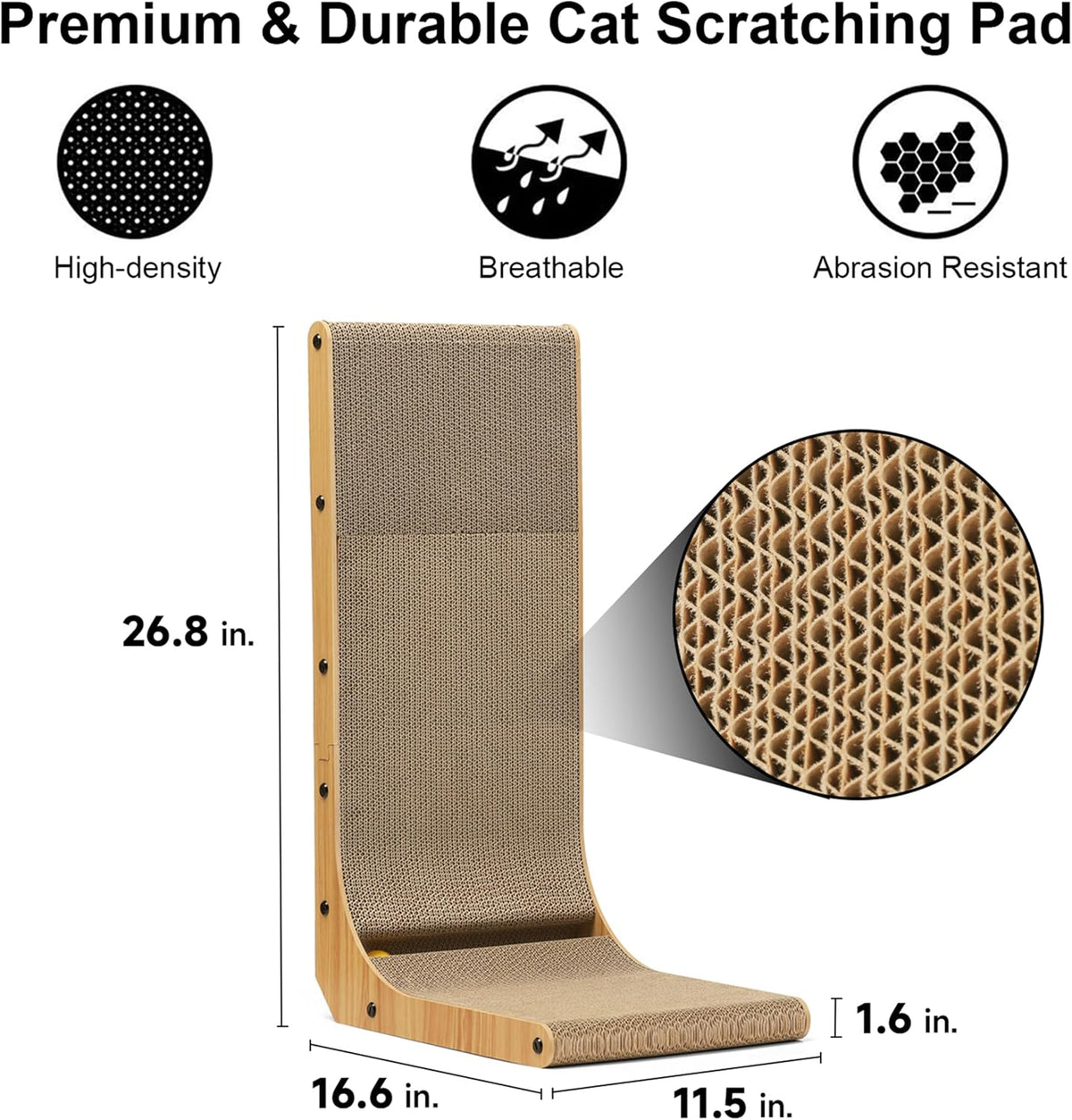 L-Shaped Cat Scratching Pad, 26.8 Inches - Ideal for Indoor Cats