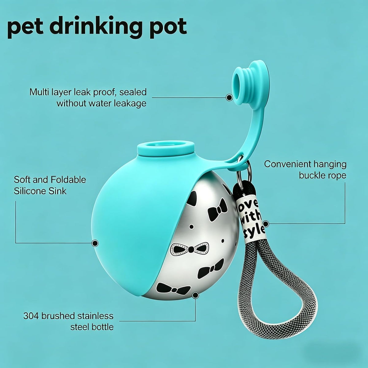 Portable 2-In-1 Dog Water Bottle with Bowl - 10oz Stainless Steel Leak-Proof Travel Dispenser with Silicone Bowl, Ideal for Walking, Hiking, and Travel (Blue A)