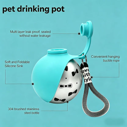 Portable 2-In-1 Dog Water Bottle with Bowl - 10oz Stainless Steel Leak-Proof Travel Dispenser with Silicone Bowl, Ideal for Walking, Hiking, and Travel (Blue A)