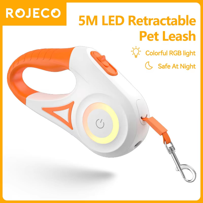5M Retractable Dog Leash with LED Light - Fashionable and Flexible Walking Lead for Dogs and Puppies