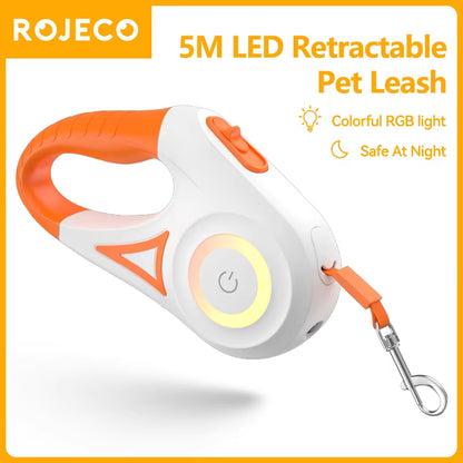 5M Retractable Dog Leash with LED Light - Fashionable and Flexible Walking Lead for Dogs and Puppies