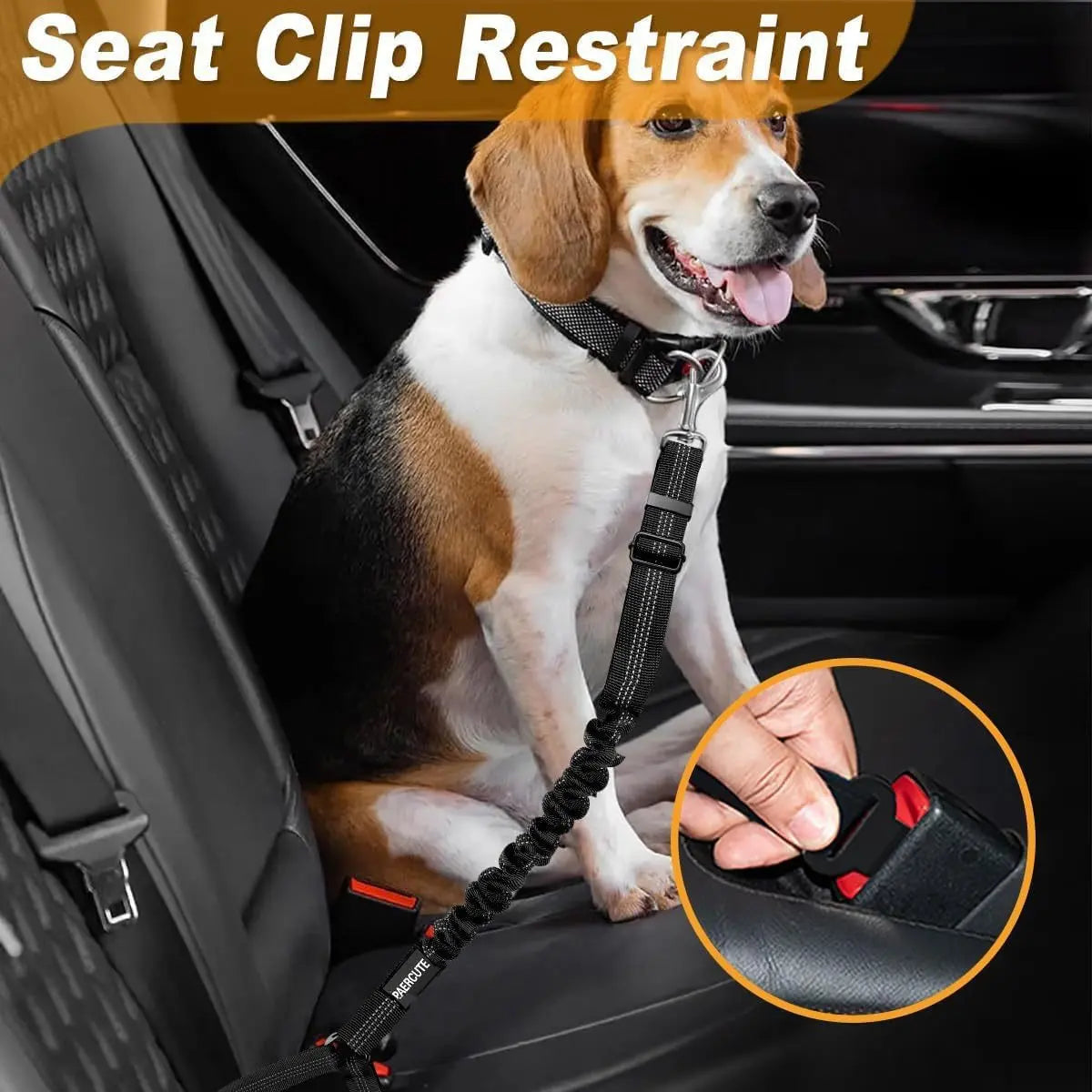 Dog Car Seat Belt - Enhanced Elastic Cushioning 3-in-1 Multifunctional Pet Safety Leash with Reflective Nylon, Adjustable Restraint Strap, 360° Rotating Metal Buckle, and Universal Car Clip for Medium Dogs, Perfect for Long Journeys and Camping