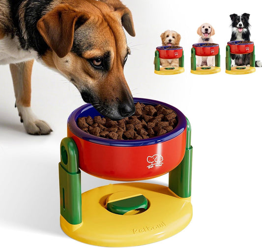 Adjustable Height Non-Slip Pet Bowl with Detachable Suction Cup for Cervical Spine Support, Anti-Tip and Anti-Spill Design for Medium to Large Dogs and Cats (Red)