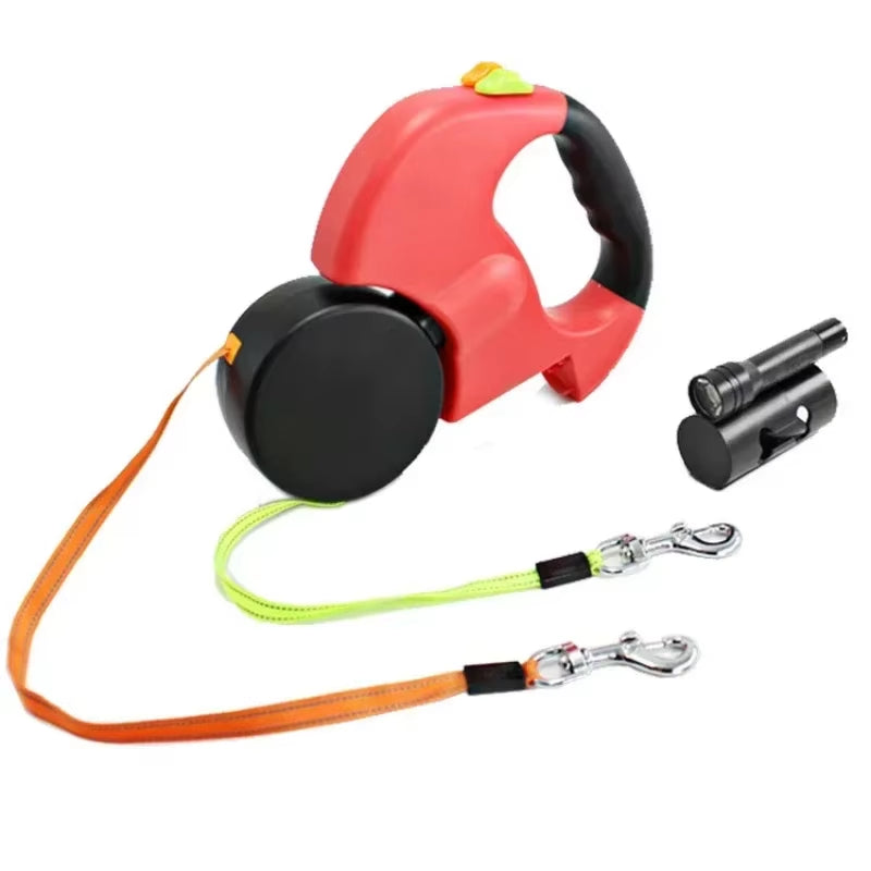 LED Automatic Retractable Dog Leash with Dual-Headed Design and Integrated Storage Box for Pet Accessories