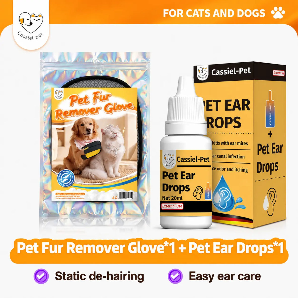 Cassiel-Pet Professional Pet Hair Removal Grooming Gloves for Cats and Dogs, Electrostatic Cleaner for Furniture, Carpets, and Car Seats, Reusable Design