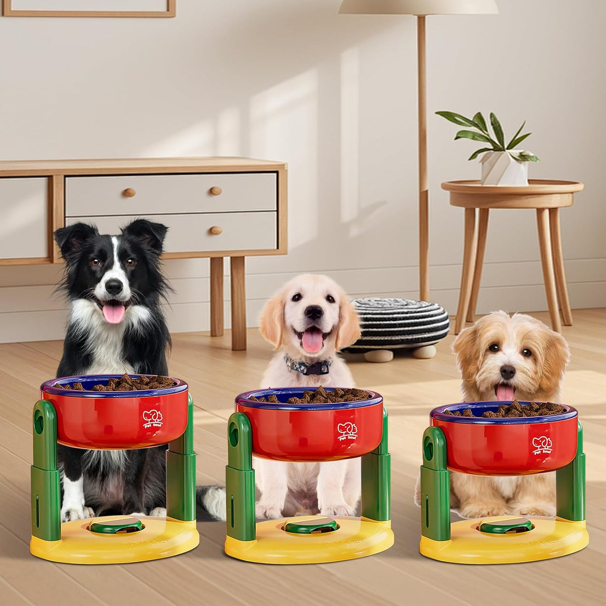 Adjustable Height Non-Slip Pet Bowl with Detachable Suction Cup for Cervical Spine Support, Anti-Tip and Anti-Spill Design for Medium to Large Dogs and Cats (Red)