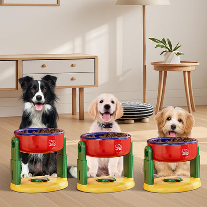 Adjustable Height Non-Slip Pet Bowl with Detachable Suction Cup for Cervical Spine Support, Anti-Tip and Anti-Spill Design for Medium to Large Dogs and Cats (Red)