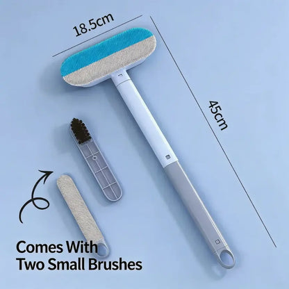 Professional Pet Hair Removal Brush Set for Upholstery, Carpets, and Clothing - Reusable Lint Brush with Extended Handle, Includes Two Brushes