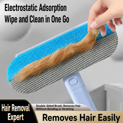 Professional Pet Hair Removal Brush Set for Upholstery, Carpets, and Clothing - Reusable Lint Brush with Extended Handle, Includes Two Brushes