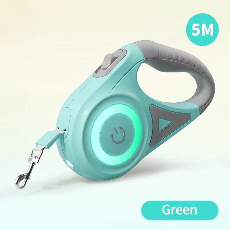 5M Retractable Dog Leash with LED Light - Fashionable and Flexible Walking Lead for Dogs and Puppies