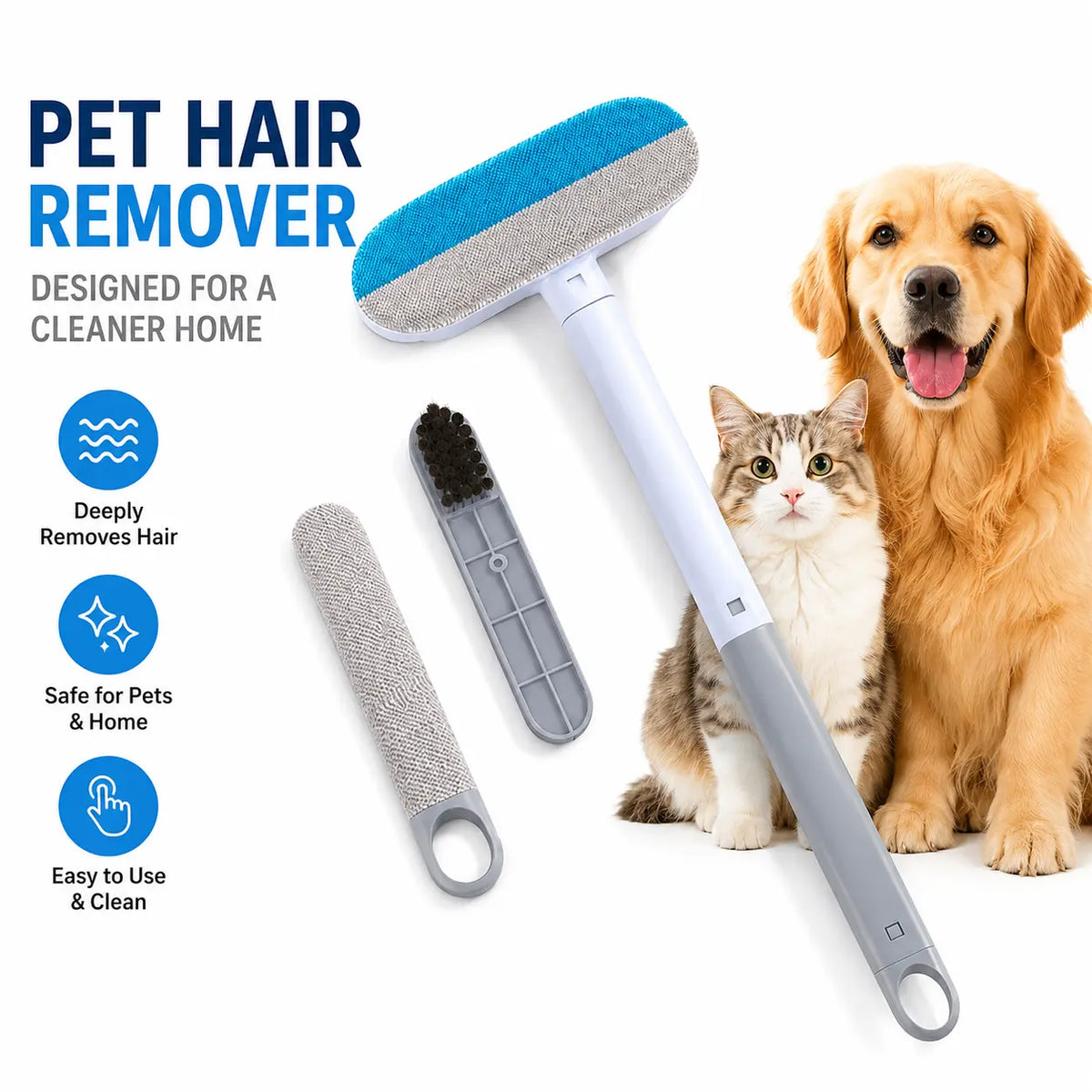 Professional Pet Hair Removal Brush Set for Upholstery, Carpets, and Clothing - Reusable Lint Brush with Extended Handle, Includes Two Brushes