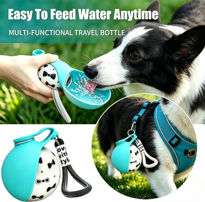 Portable 2-In-1 Dog Water Bottle with Bowl - 10oz Stainless Steel Leak-Proof Travel Dispenser with Silicone Bowl, Ideal for Walking, Hiking, and Travel (Blue A)