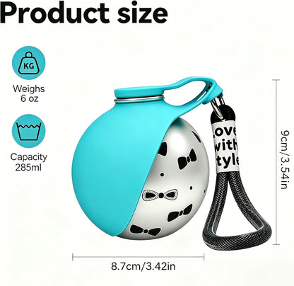 Portable 2-In-1 Dog Water Bottle with Bowl - 10oz Stainless Steel Leak-Proof Travel Dispenser with Silicone Bowl, Ideal for Walking, Hiking, and Travel (Blue A)