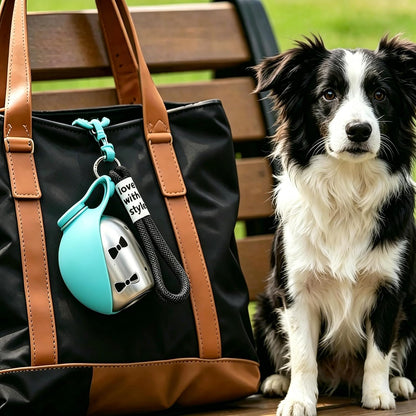 Portable 2-In-1 Dog Water Bottle with Bowl - 10oz Stainless Steel Leak-Proof Travel Dispenser with Silicone Bowl, Ideal for Walking, Hiking, and Travel (Blue A)